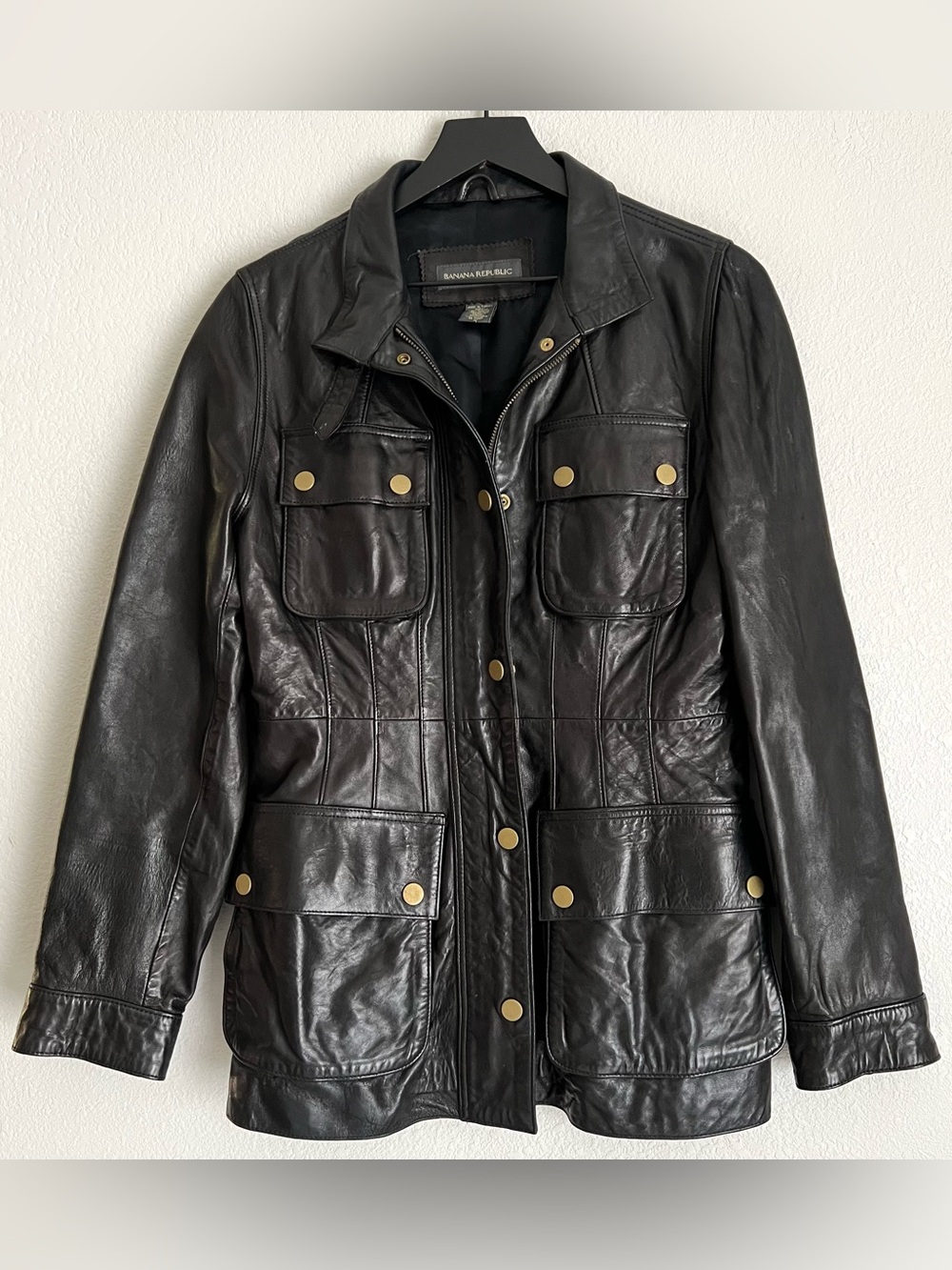 Banana Republic Women’s Soft Leather Field Jacket Coat Size M Black